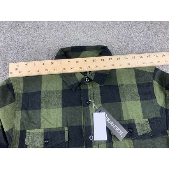 Burnside Men's Size Medium Army Green Black Flannel Shirt Plaid Long Sleeve NWT - Picture 7 of 13